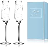 Parihy Champagne Flutes Glasses Set of 2, Bride and Groom Champagne Flutes, Wedding Toasting Flutes Wraparound Hand-Cut Design Embellished with Crystals, Anniversary Party Birthday Banquets Presents
