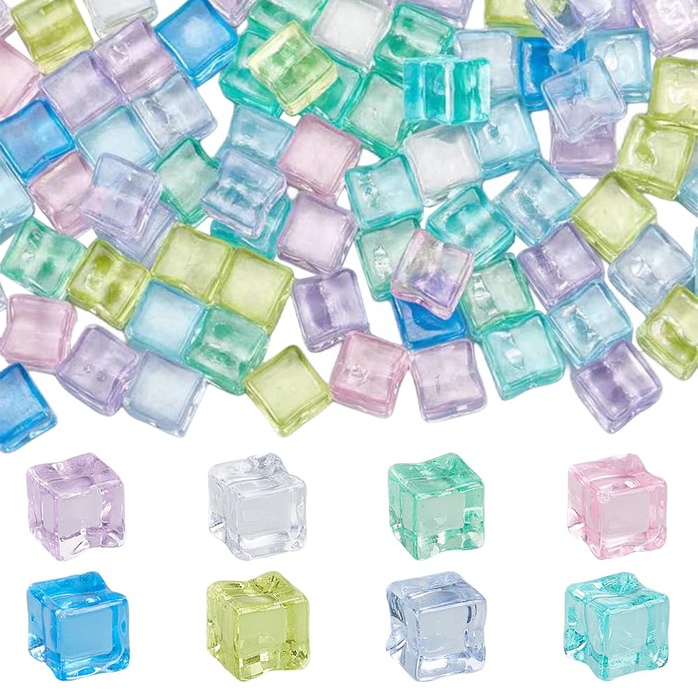 CRASPIRE 100Pcs Rainbow Crystal Plastic Cubes Translucent Gem Blocks Square Fish Tank Rocks Aquarium Rocks Plastic Beads Colorful for Fish Tank Desktop Decoration Handwork DIY