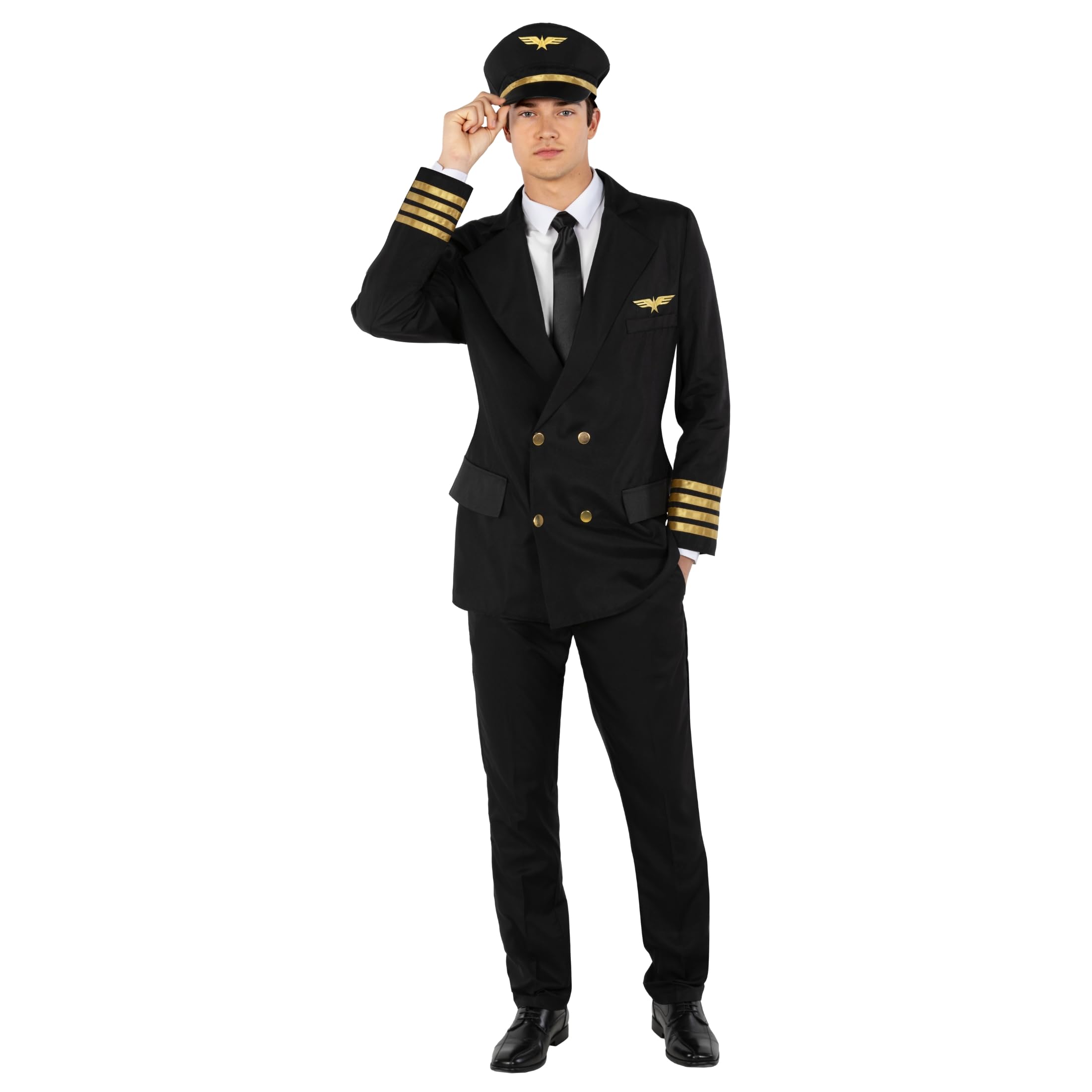 Morph Mens Pilot Costume Men Airplane Outfit Adult Airline Halloween Pilot Uniform Costume for Men M