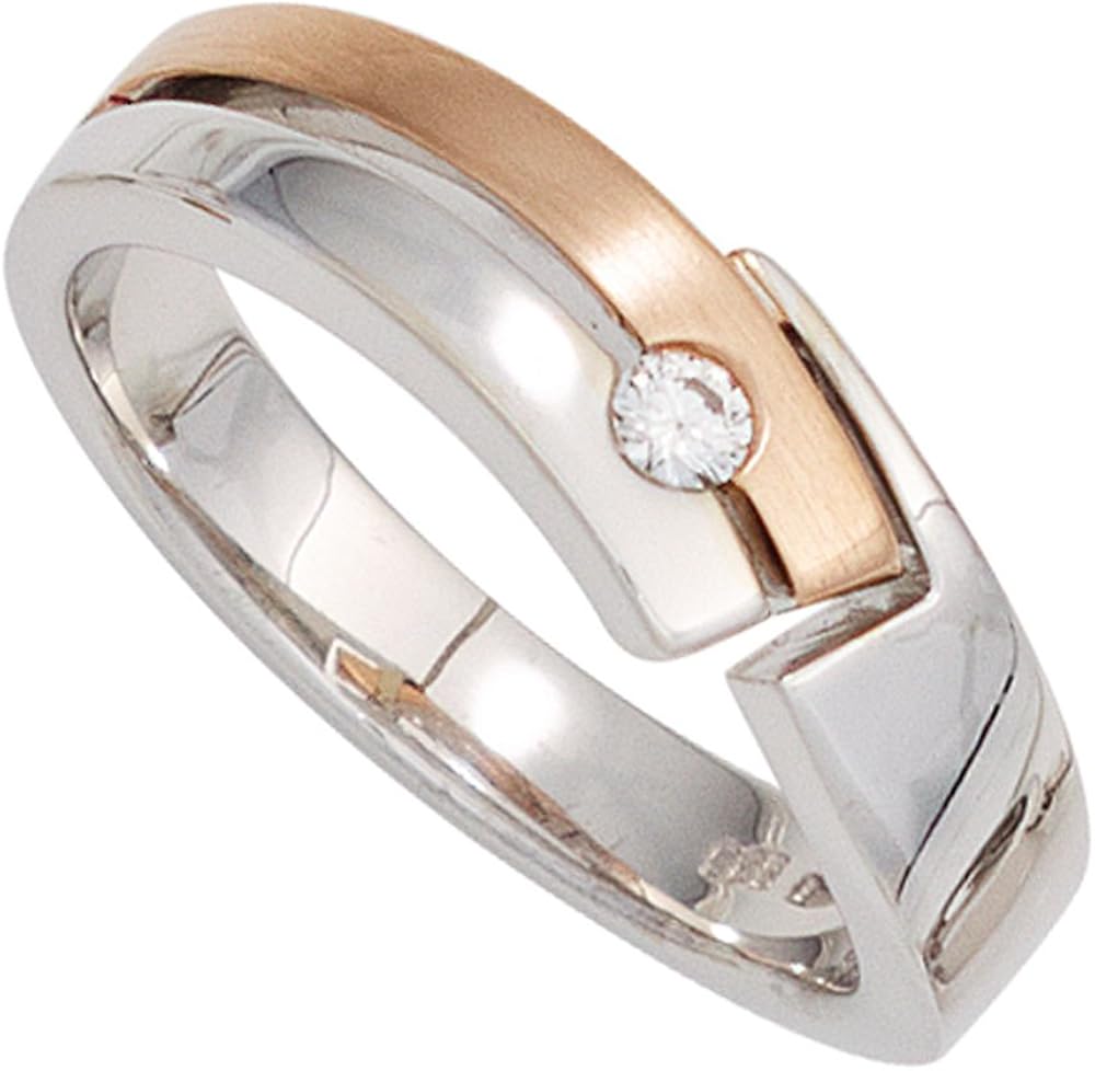 Gold Women's Ring 585 White Gold/Rose Gold Combined Partially Matted