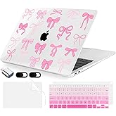 MecBevia Compatible with MacBook Air 13.3 inch Case 2021-2018 Release A2337 M1 A2179 A1932 Touch ID, Plastic Hard Shell&Keyboard Cover&Screen Protector&Webcam Cover&Type-C Adapter, Pink Bows