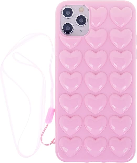 Amazon Com Iphone 11 Case For Women Dmaos 3d Pop Bubble Heart Kawaii Cover With Lanyard Wrist Strap Cute Girly For Iphone11 6 1 Inch 19 Pink