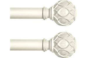 TANGWIN 2 Pack Antique White Curtain Rods for Windows 28 to 48 Inch(2.3-4Ft),1 Inch Adjustable Curtain Rod,Heavy Duty Curtain Rods,Netted Texture Finials Drapery Rods,Window Curtain Rod 18-45", Ivory
