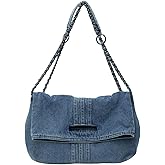 Farcauo Denim Purse for Women Trendy Jean Purses Large Denim Shoulder bag with Chain Strap
