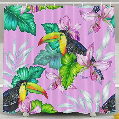 XsWu Amazing Seamless Pattern With Toucan Bird Tropical Flowers And Birds Exotic Toucan With Flower Shower Curtain Bath Curtain With Hooks 60x72"