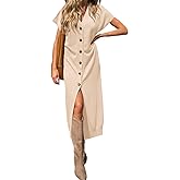 Saodimallsu Womens Long Cardigans Lightweight Short Sleeve Button V Neck Loose Knit Casual Summer Midi Sweater Dress