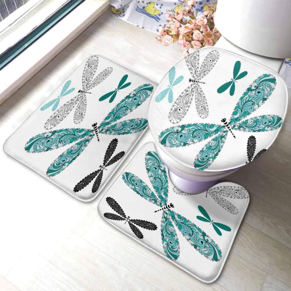 Dragonfly 3 Piece Microfiber Bathroom Rug Set Ornamental