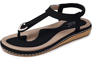 SHIBEVER Womens Sandals Summer Flat: Dressy Casual T-Strap Flip Flop Thong Flats Sandals - Comfortable Walking