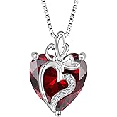 Rocayi Butterfly Necklace for Women 925 Sterling Silver Birthstone Love Heart Necklace Dainty Jewelry Gifts for Women Wife Girlfriend Mother Daughter Her