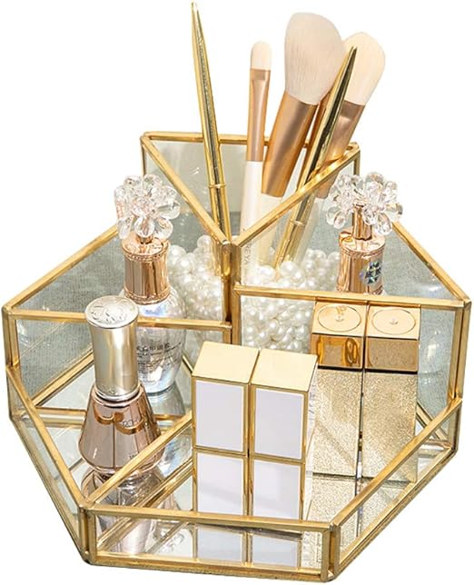SLHP Cosmetic Organizer Glass Makeup Brush Holder Clear Makeup