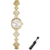Dacdyi Exquisite Gold Hollow Four Leaf Clover Bracelet Watch for Women Vintage Dress Watches Lightweight Round Dial Quartz Wristwatch Bracelet Adjustment Tool Included
