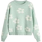 SHENHE Girl's Casual Flower Print Crewneck Long Sleeve Pullover Sweater Jumper Tops Blue 11-12Y