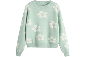 SHENHE Girl's Casual Flower Print Crewneck Long Sleeve Pullover Sweater Jumper Tops