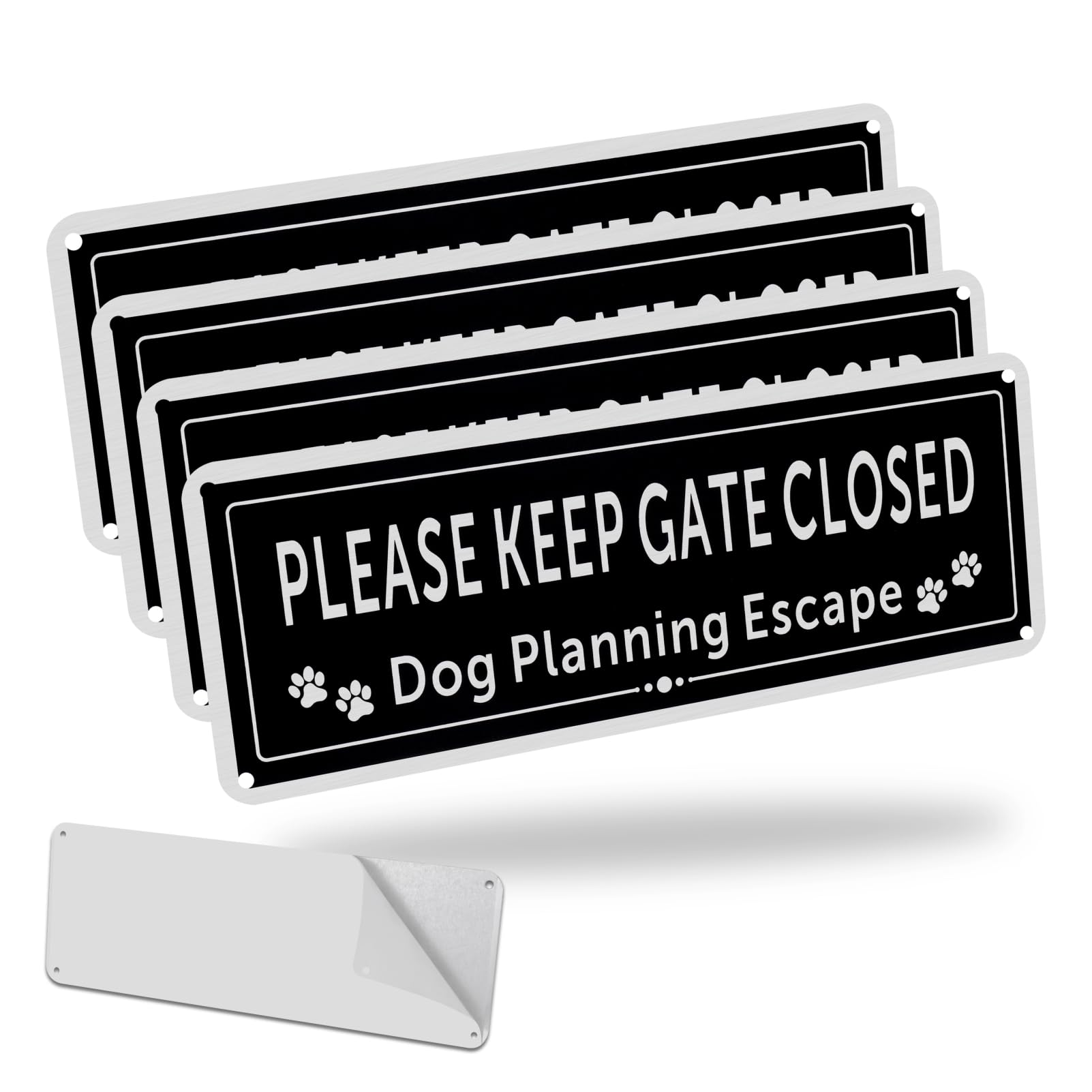 JIZZU 4 Pack Please Keep Gate Closed Sign, 9.8 x 3.5 Inches Reflective Rust Free Aluminum Warning Signs, UV Protected, Weather/Fade Resistant, for Outdoor Fence Gate Wall Yard Garden