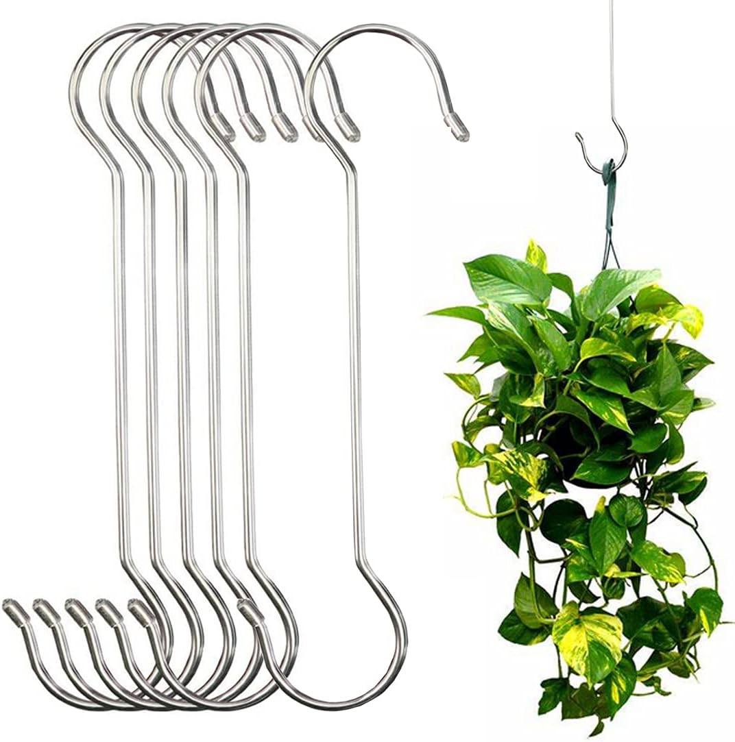 Outdoor Hanging Brackets - LRUUIDDE 6 Pack Extra Large S Hooks for Hanging Plants, 16 Inch / 12 Inch Long Metal Heavy Duty S Hooks Silvery, Rust Resistant Extra Large Tree Branch Hook for Hanging Bird Feeders,Plants, Outdoor