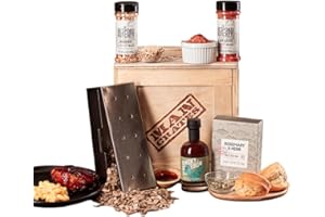 Man Crates, Hickory Grilling Crate – Includes Stainless Steel Smoker Box, Dried Hickory Wood Chips – With BBQ Sauce, BBQ Rubs and Seasoning Salt – Great Gifts for Men