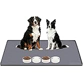 Lanstics Dog Food Mat, 34" x 22" Large Silicone Mat Dog Feeding Mat with Raised Edge Non-Slip Pet Feeding Mat for Food and Water Bowl, Easy to Clean, Floor Protection (Gray)