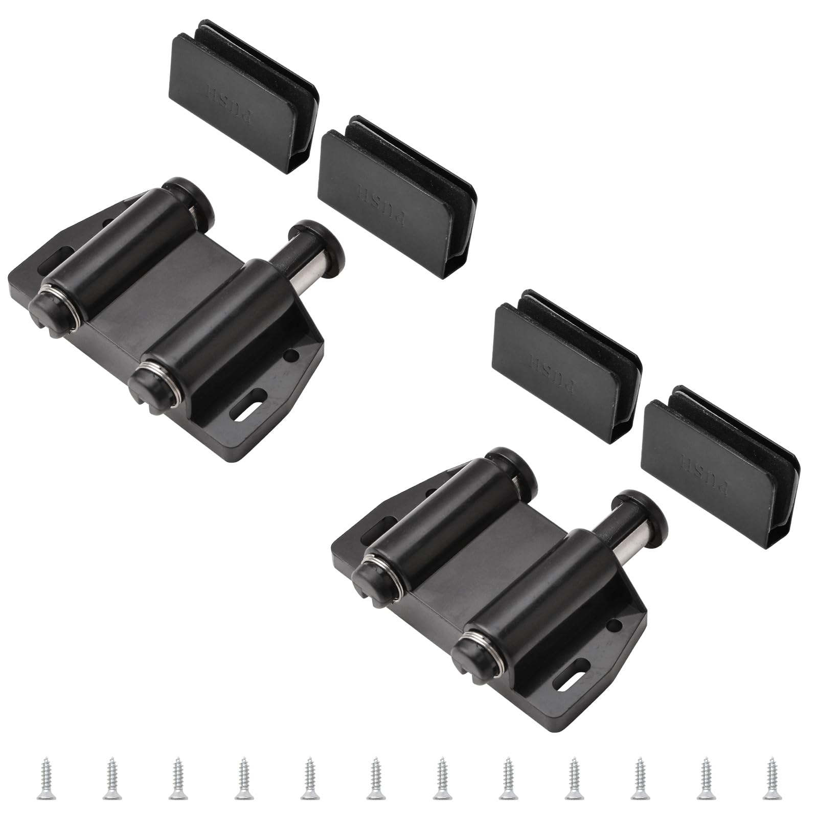 UFURMATE Glass Door Magnetic Catch Latch Closures, 2 Set Push Open Double Glass Door Magnetic Touch Latchs with Adjustable Cabinet Clamp, Fit for 3-6mm Free-Swinging Glass Door (Black)