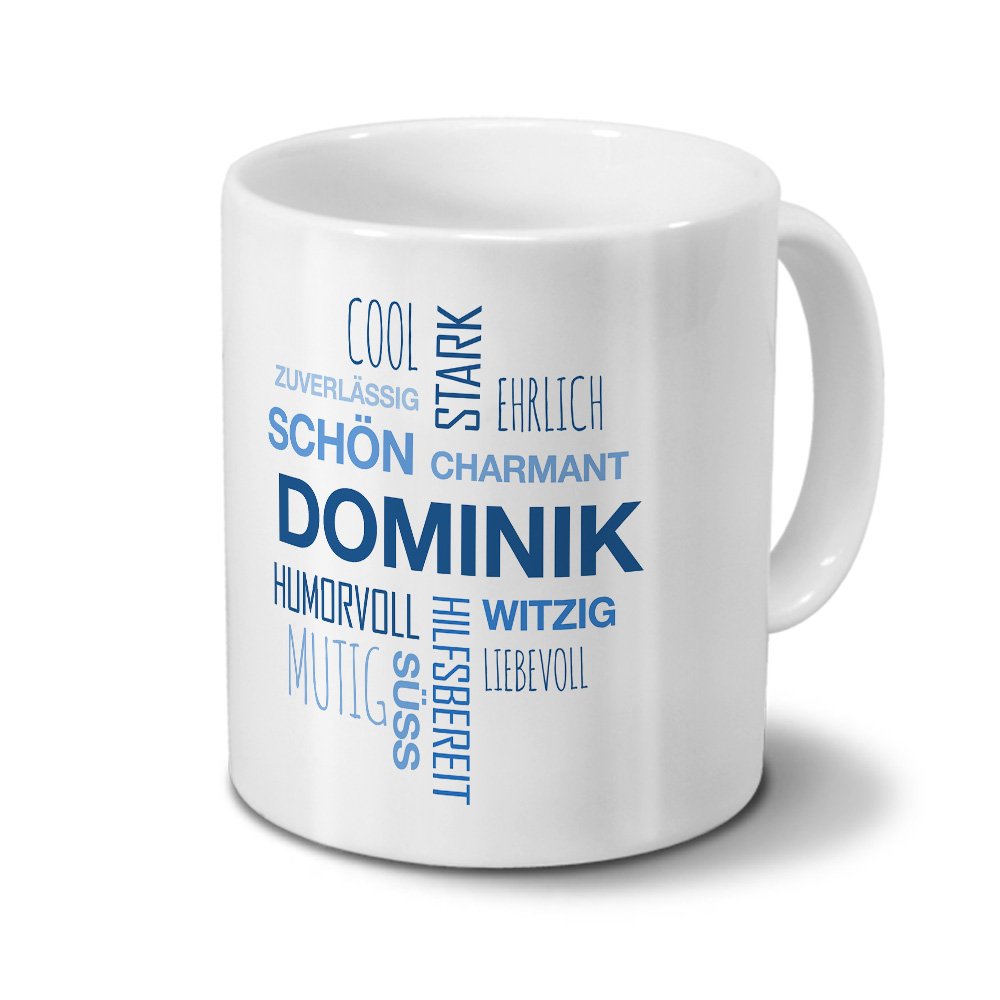 Personalisiert Erik-Name Tasse – Positive Eigenschaften Tagcloud, Spülmaschinenfest, 325 Ml