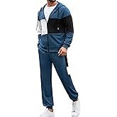 Babioboa Men's 2 Piece Tracksuit Full Zip Hoodie Jacket Sweatshirt and Jogging Sweatpants Set Color Block Activewear for Men