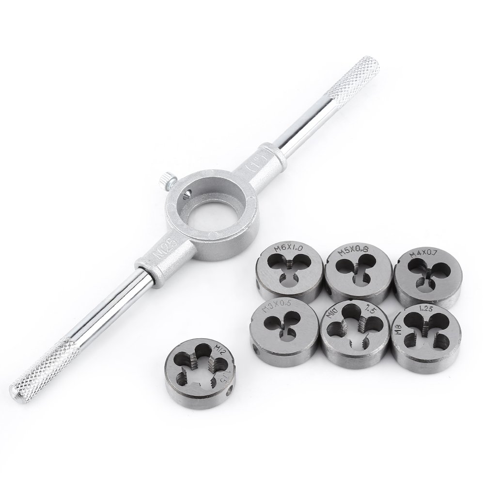 Handheld Metric Screw Die Set, 8-Piece, Coarse Thread External Tapping Tool for M25 Wrench, Bearing Steel Construction, Precision Engineering, External Thread Cutting Hand Tool Kit
