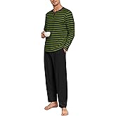 PrinStory Men's Pajamas Set Long Sleeve Pjs 2 Piece Comfy Pajama Sleepwear Henley Loungewear Sets with Pockets