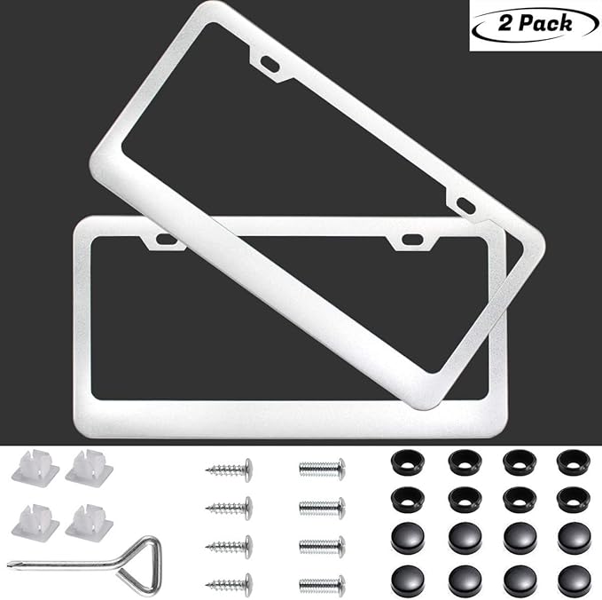 2 Pack Car License Plate Frames, Matte Aluminum Auto Plate