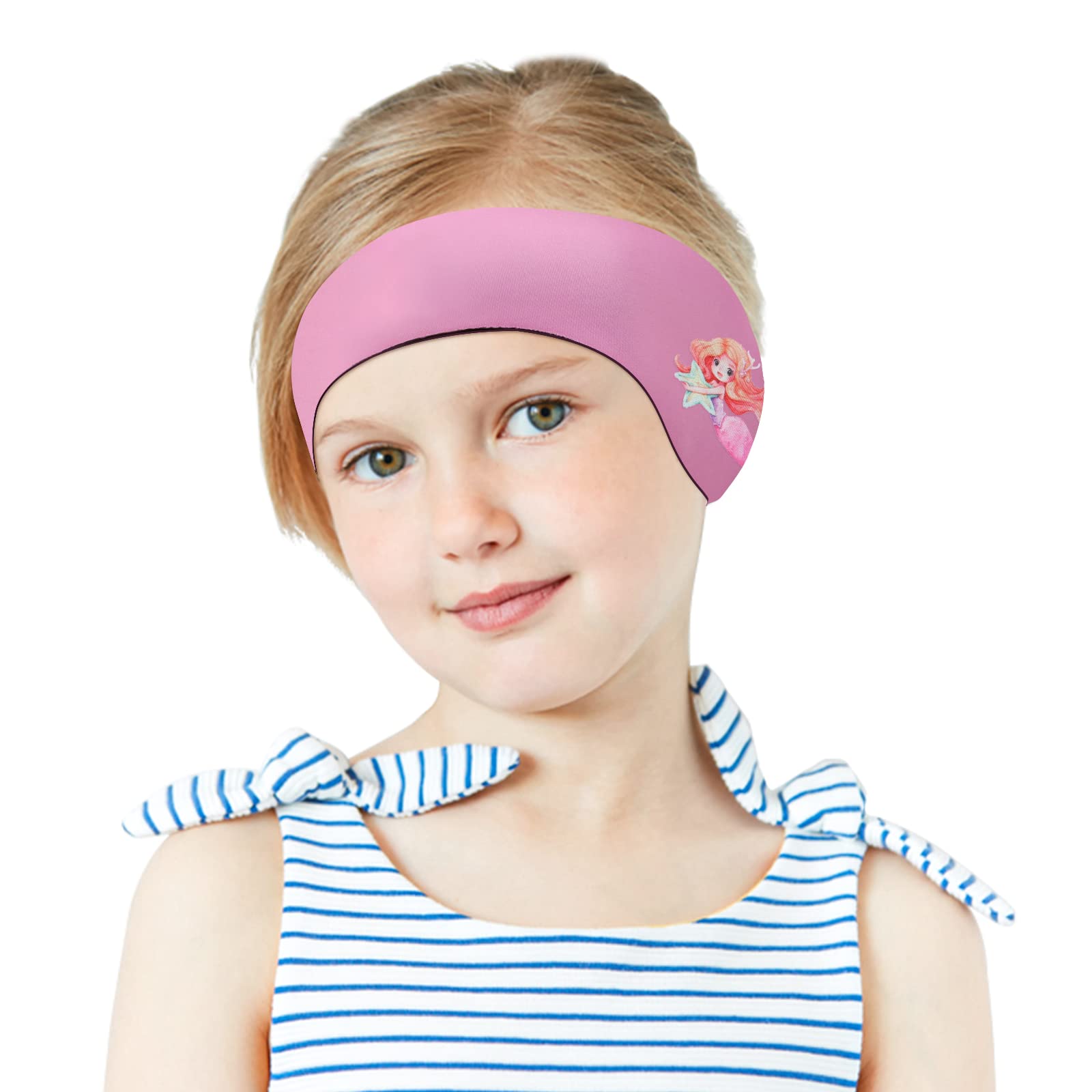 MoKo Cute Cartoon Swim Headband - Waterproof Ear Protection Band for Kids Age 1-3, S Size, Pink & Star Mermaid