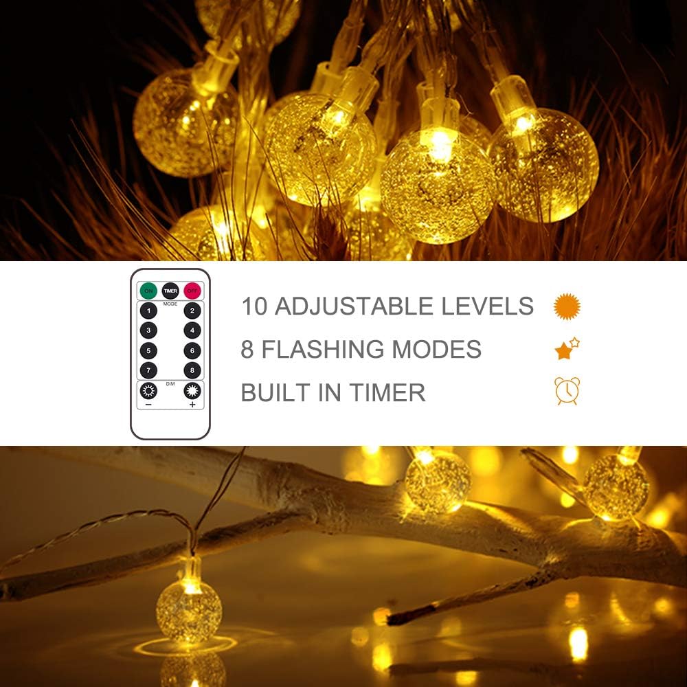 Metaku Globe String Lights Fairy Lights Battery Operated 33ft 80LED String Lights with Remote Waterproof Indoor Outdoor Hanging Lights Decorative Christmas Lights for Home Party Patio Garden Wedding : Garden & Outdoor