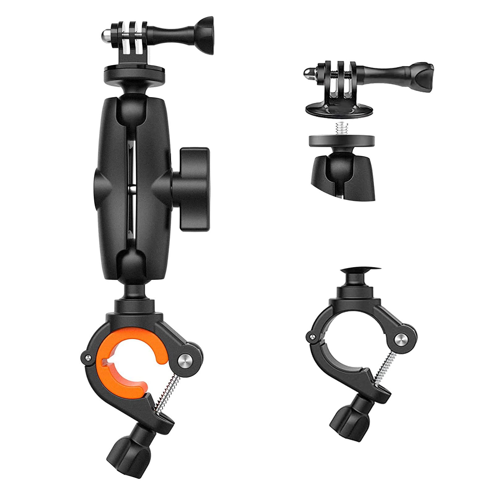 UNSTINCER Action Camera Handlebar Mount for 8-35mm Pole, Cam Bracket Holder with 360° Rotation for GoPro Hero 13 12 11 Insta360 X5 X4 X3 Akaso DJI to Motorbike Motorcycle Mirror Bike Seatpost