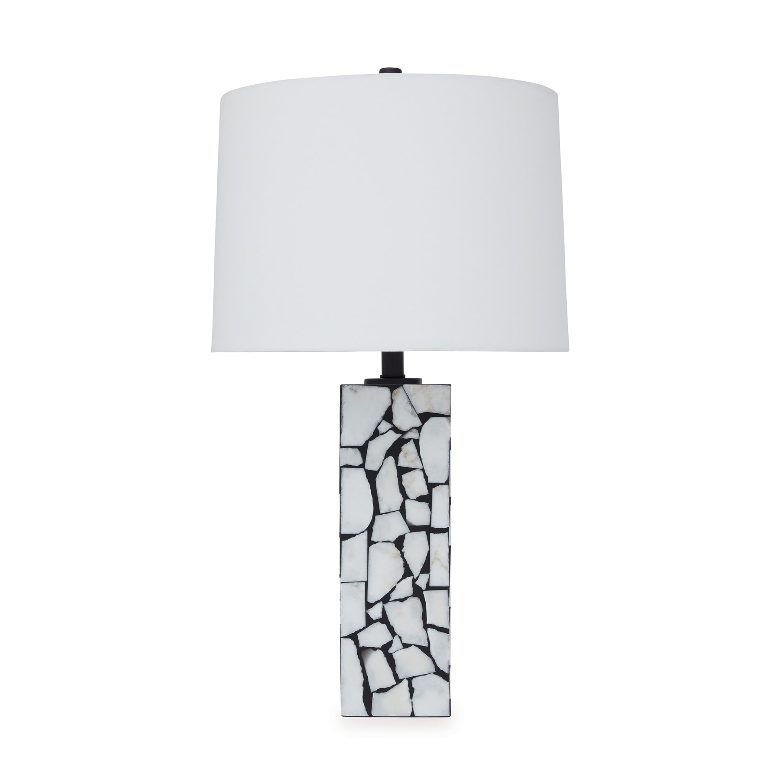 Photo 1 of Benjara 28 Inch Table Lamp, Drum Shade, Mosaic Marble Art Resin, White and Black