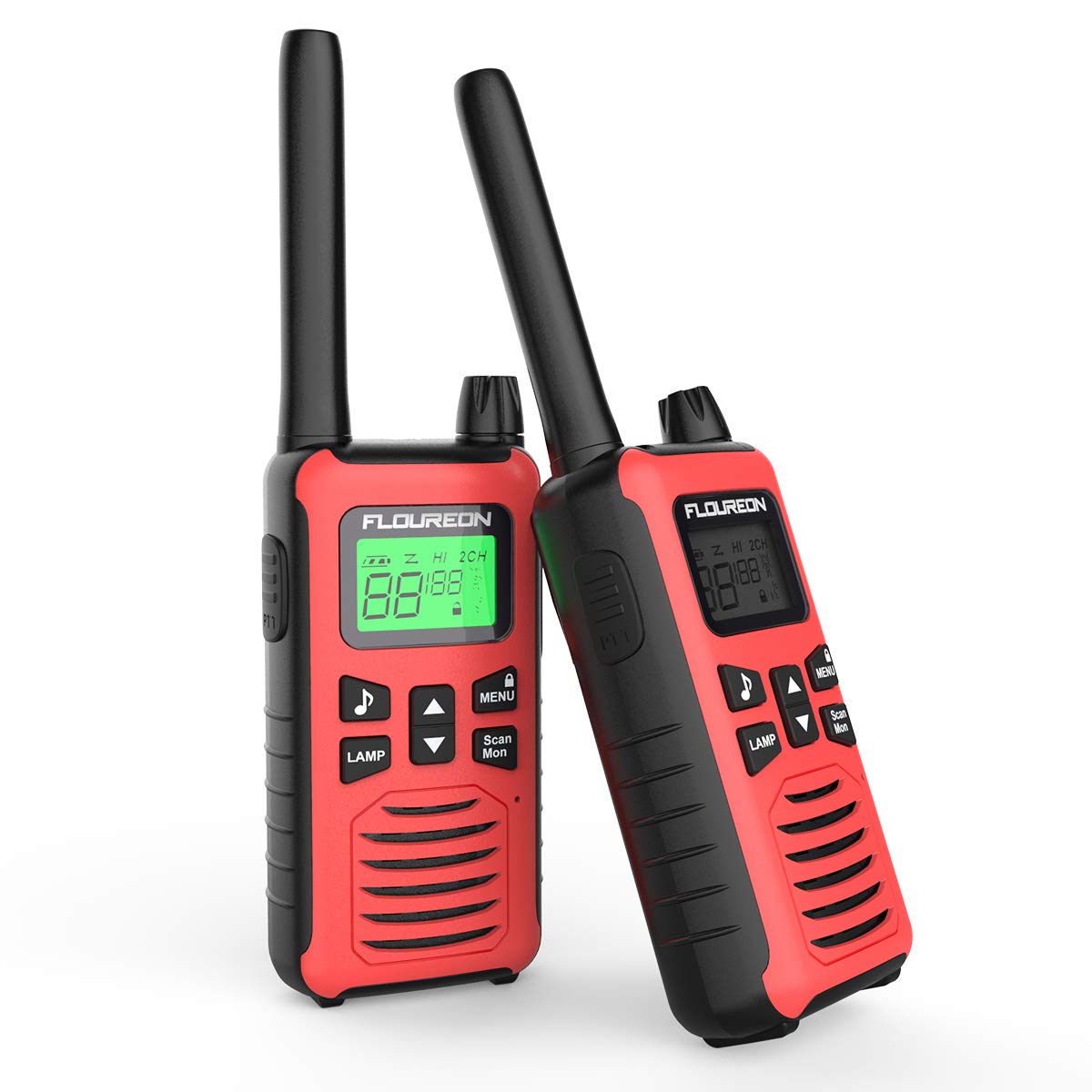 Walkie Talkies, FLOUREON 2PCS Audio bidireccional 16 Canales PMR 446MHZ con Alcance de hasta 5000 Metros/3.1Miles Interfono Portátil-Rojo