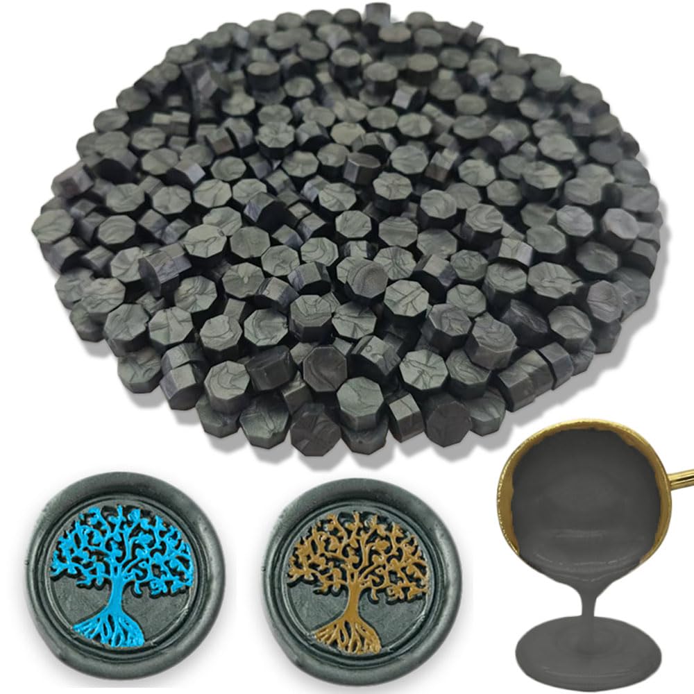 Ioggtser 560 PCS Octagon Sealing Wax Beads for Wax Seal Stamp - Pearl Black