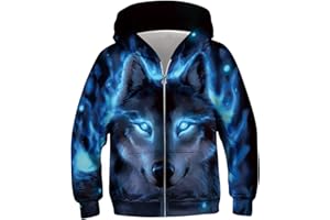 uideazone Kids Boys Girls Zip Up Hoodie 3D Printed Hooded Sweatshirt Hoody Coat with Pocket 6-14 Years