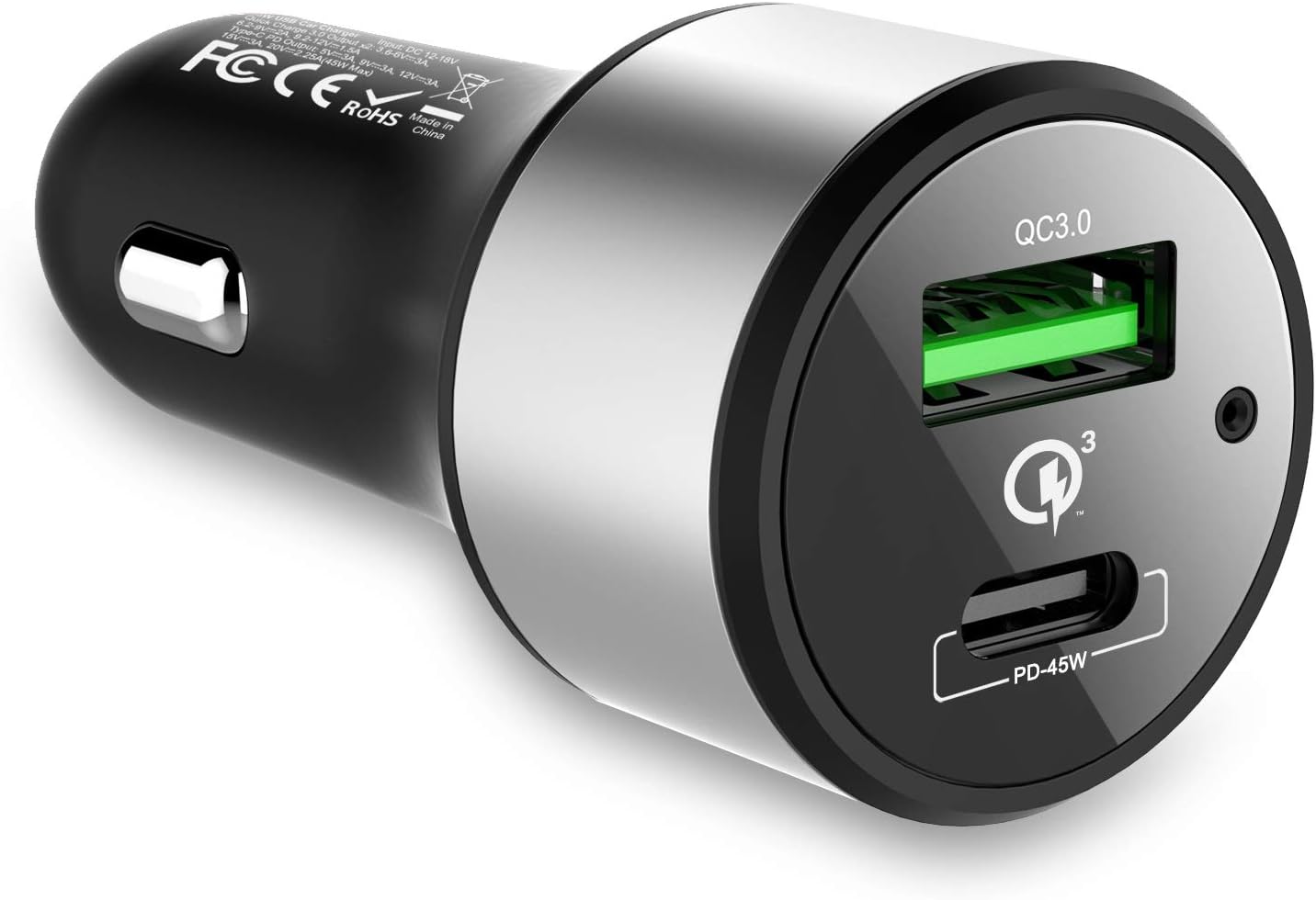 NextGadget 63W Car Charger with USB-C PD2 (45W) and USB-A QC3 (18W) for MacBook, Google Pixel, iPad, iPhone, Android and Nintendo Switch and Others