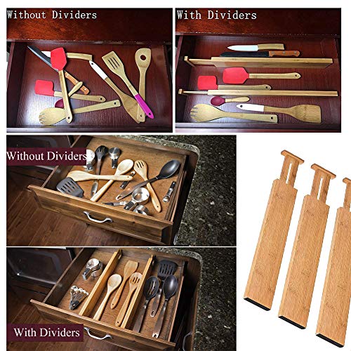 G-LEAF 4 Set Drawer Dividers Bamboo Adjustable Kitchen Drawers Organizer Divider