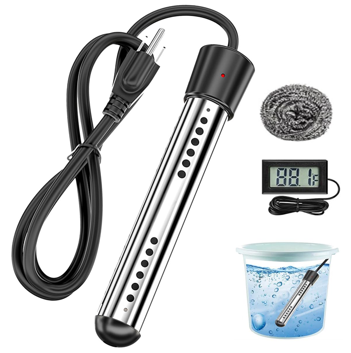 2000W Immersion Water Heater, Portable Water Heater Electric with 304
