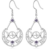 Lilith Earrings for Women Sterling Silver Triple Moon Goddess Dangle Earrings Purple Drop Jewelry Witchy Gifts Unique