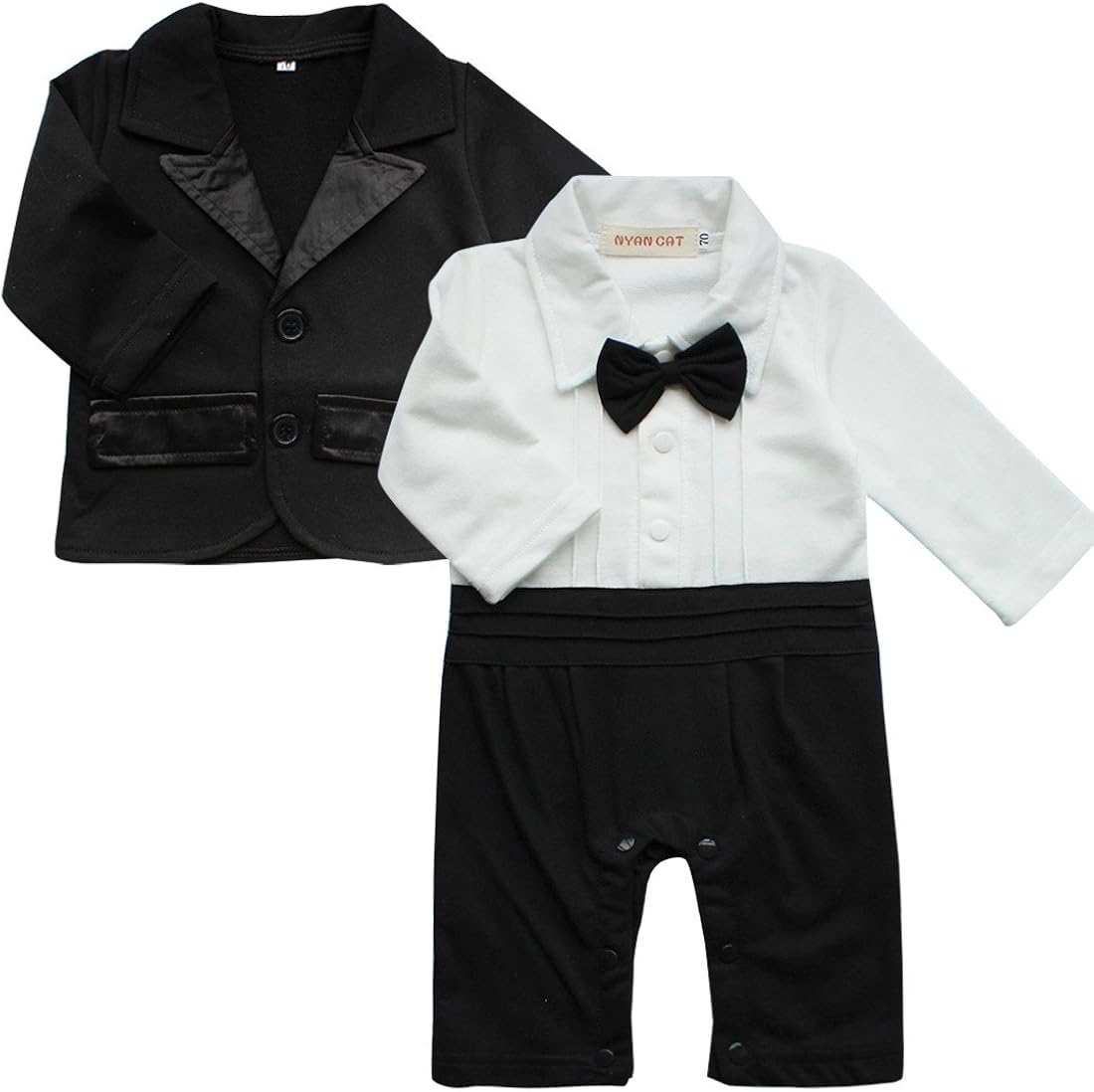 Yizyif 2pcs Costume Bebe Garcons Notable Jacket Barboteuse Avec Noeud Cravate 0 24 Mois Noir Blanc 0 3 Mois Amazon Fr Vetements Et Accessoires