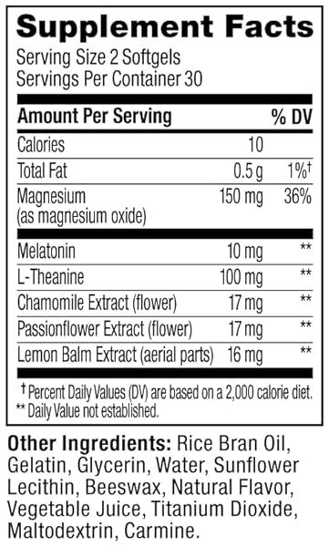 OLLY ULTRA STRENGTH SLEEP SOFTGELS, 10MG MELATONIN, L-THEANINE, CHAMOMILE, MAGNESIUM, LEMON BALM, SUPPORTS DEEP RESTFUL SLEEP, NIGHTTIME SLEEP AID, NON HABIT-FORMING – 60 COUNT