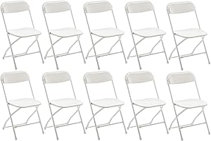 BTEXPERT Set of 10, White Plastic Folding Chairs Steel Frame Commercial 650LB High Weight Capacity Event Chair Lightweight for Office Wedding Party Picnic Kitchen Dining Church School - 10