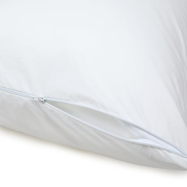 AMAZON BASICS DOWN ALTERNATIVE BED PILLOWS WITH HYPOALLERGENIC PILLOW PROTECTOR CASES, SOFT DENSITY FOR STOMACH AND BACK SLEEPERS, STANDARD 26″ X 20″, WHITE, 2-PACK
