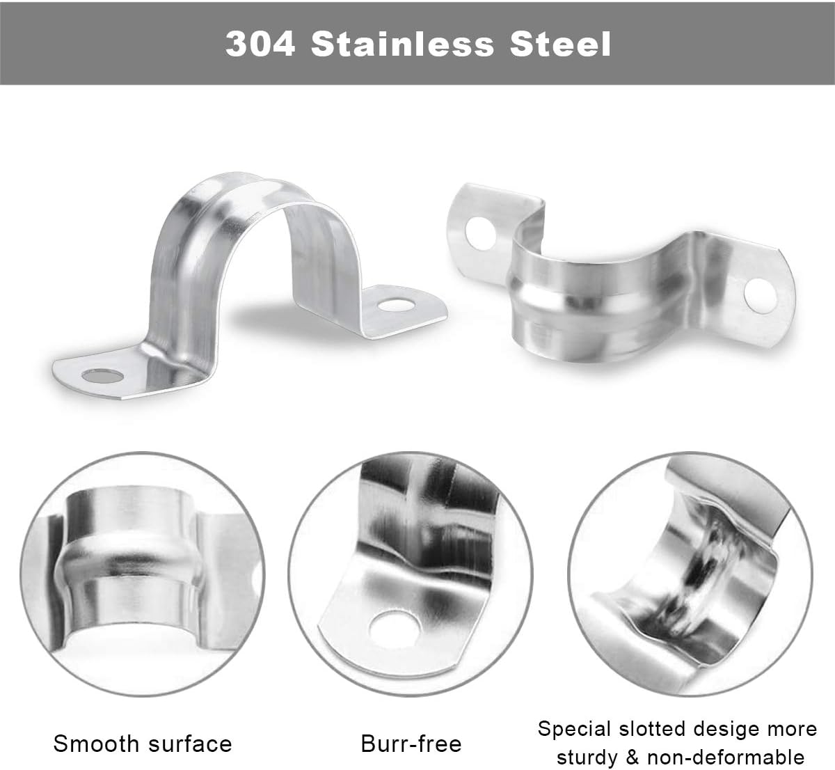 LOKMAN 50 Pack M5 (3/16 Inch) Stainless Steel Rigid Pipe Strap, with 2 Holes Cable U Bracket Clamp Hanger (3/16 Inch) - - 