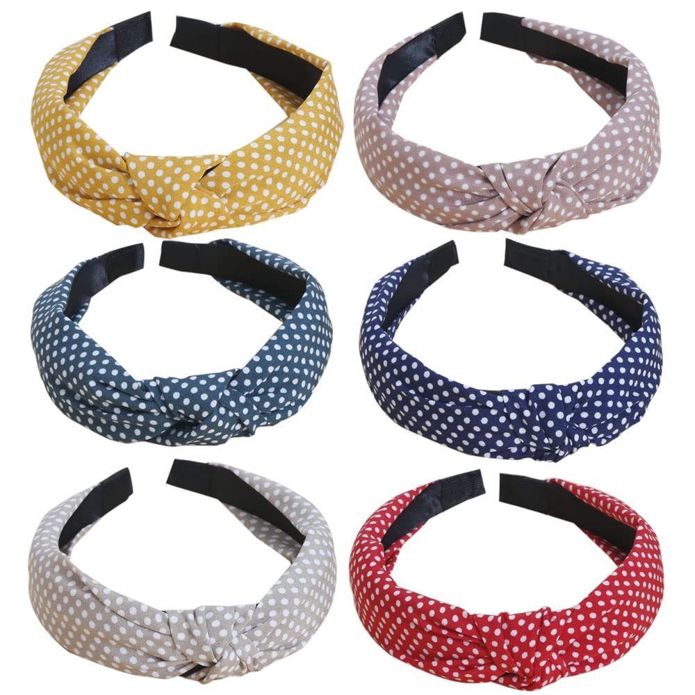 Headband for Women Fashion No Slip Hairbands Polka Dot Head Scarf Wide Alice Elastic Hairband Boho Hairbands Hair Accessories 6Pcs (6Polka)