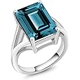 Gem Stone King 5-10 Cttw Gemstone Birthstone Solitaire Engagement Ring For Women | 925 Sterling Silver | 14X10MM Emerald Cut | Wedding Anniversary Promise Ring For Women | Available In Size 5-9