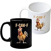 2 Pcs F-Caw-F Funny Chicken Mugs, 9.5x8cm, Novelty Mug with Rooster Pattern, Ceramic Coffee Cup, Chick Cawing Cups for Milk,