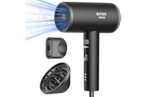 SIYOO HAIR DRYER SIYOO Professional Hair Dryer Ionic Blow Dryer with Diffuser and Nozzle, 1600 Watt Negative Ions Salon Light Hairdryer for Man Women Black