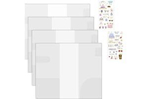 ORIZIZHIC 4 Pcs Clear Cover for 48k Weeks, 8x7.6 inch Transparent PVC Planner Covers with 1 Pen Holder, 2 Card-size Pockets and 2 Cartoon Stickers Waterproof Dust-proof Protector Compatible with Hobonichi Weeks