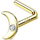 Cocharm 14k Solid Gold Nose Stud - L Bend Nose Ring Stud for Women - Real Gold Half Moon Nose Piercing - Hypoallergenic Christmas Nose Jewelry