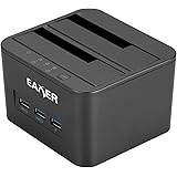 Hard Drive Docking Station USB 3.0 to SATA Dual-Bay Hard Drive Enclosure and 3-Port Hub by Eaxer, for 2.5 & 3.5 Inch HDD SSD SATA with Offline Duplicator/ Cloner Function, Up to 2 x 8TB, Tool-free